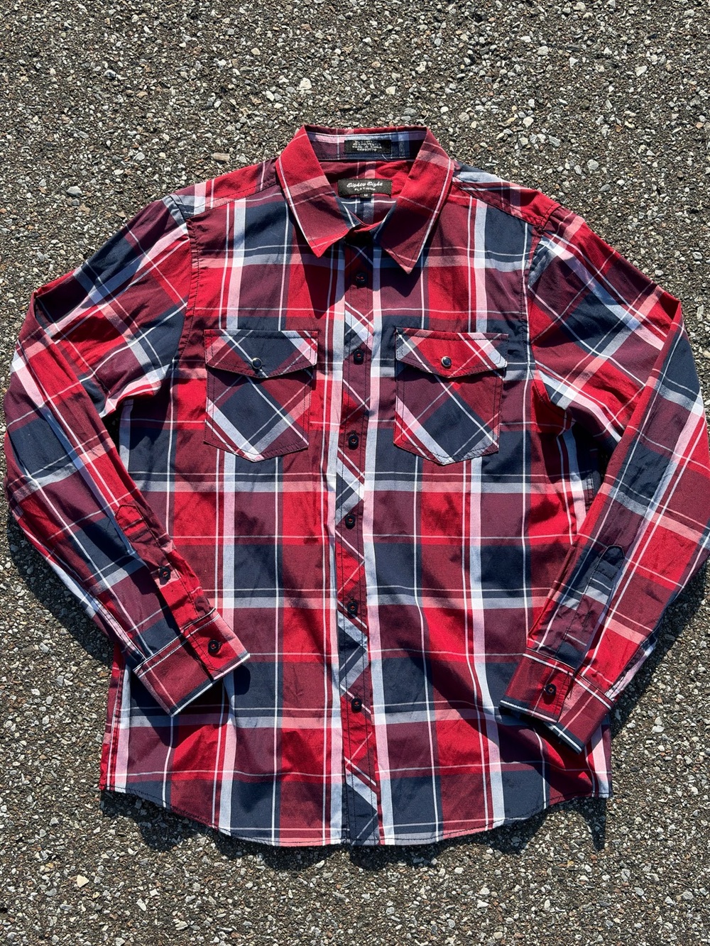 Eighty Eight Red and Navy Plaid Button-Down Shirt